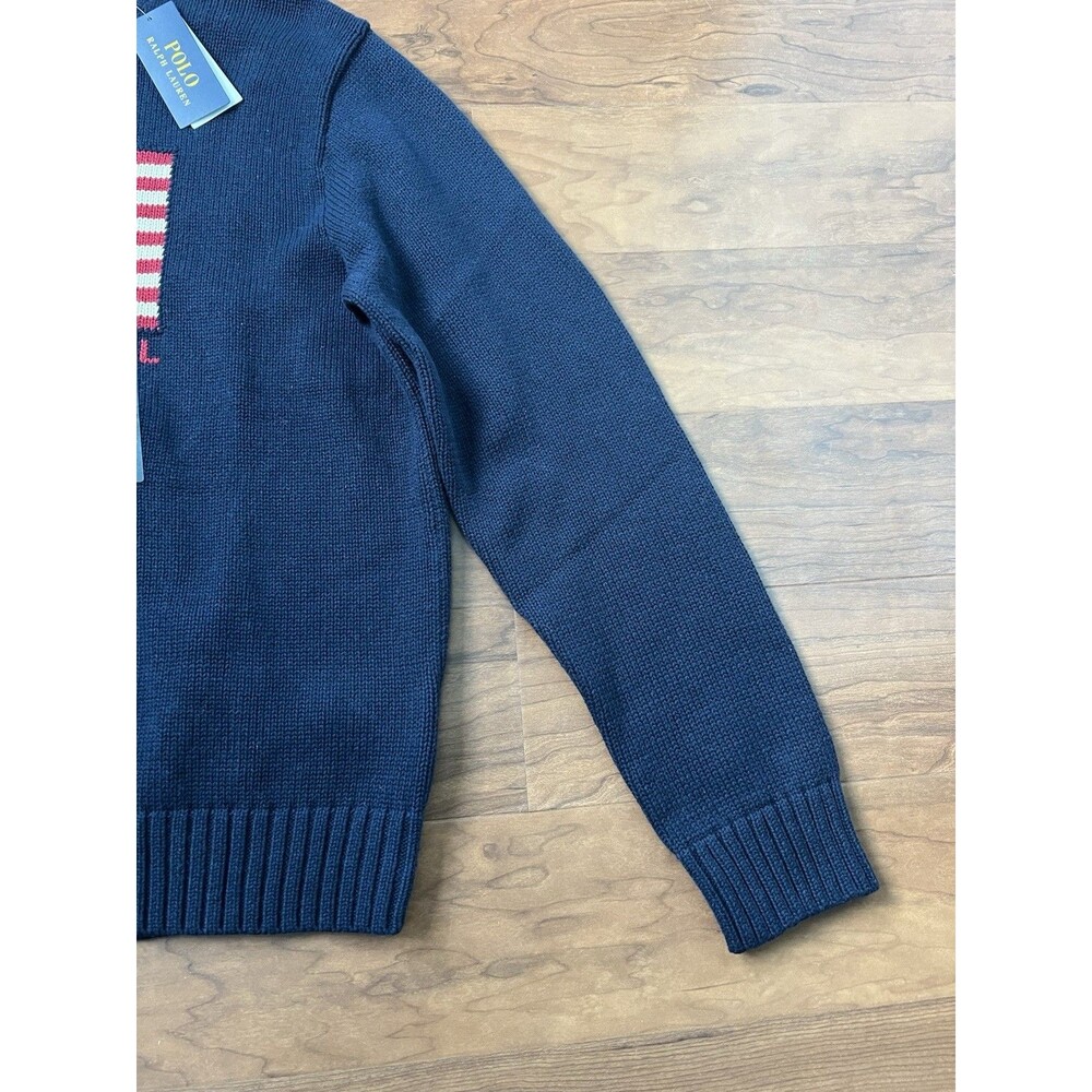 NWT Polo Ralph Lauren Navy Blue AMERICAN FLAG Knit CrewNeck Sweater Size Large - Picture 3 of 5